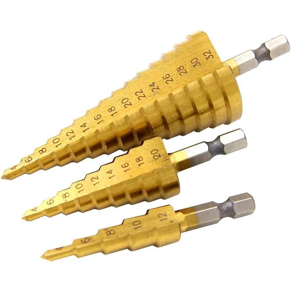 Stufen bohrer titan beschichteter Sechs kant schaft mit gerader Nut 3-1/8-1/2-1/2-32mm Pagoden bohr werkzeug Zubehörs atz