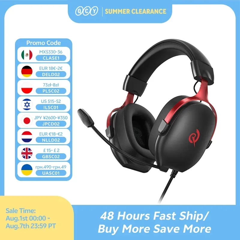 QCY VN200 Pro Kabelgebundenes Gaming-Headset mit Mikrofon, 40-mm-Treiber, 7.1-Surround-Over-Ear-Kopfhörer für PC, PS4, PS5, Gamer-Kopfhörer