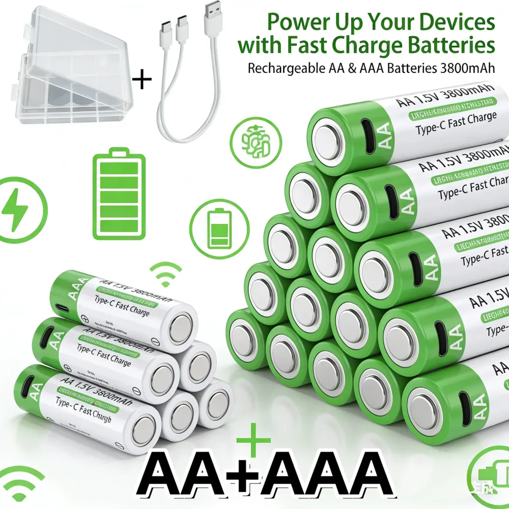2026 NEUE Lithium-Ionen-Batterie Typ-C Wiederaufladbare Hochleistungs-AA- und AAA-Batterie für Fernbedienung, Maus, elektrisches Spielzeug