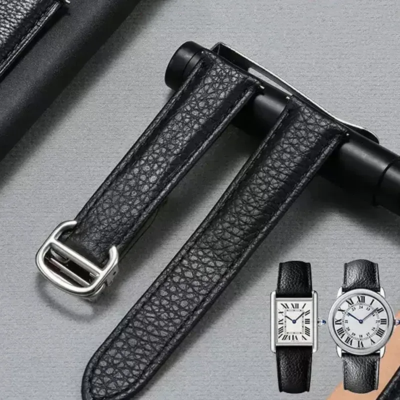 Echtes Leder-Uhrenarmband für Cartier Tank London Solo, weiches, bequemes Litschi-Muster, Uhrenarmband-Zubehör, 20 mm, 22 mm, 23 mm