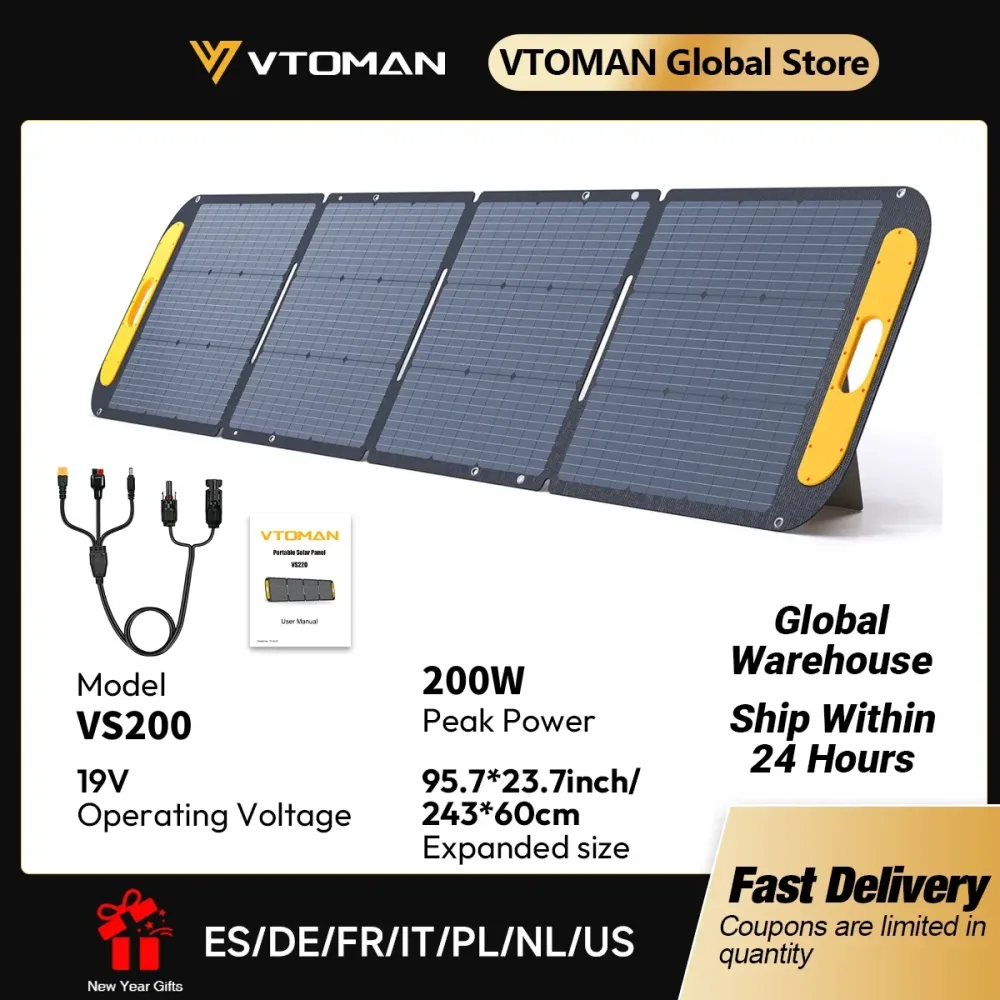 VTOMAN VS200 starres faltbares Solarpanel, hocheffizientes tragbares 19 V 200 W Solarpanel-Set für Reisen, Telefon und Boot