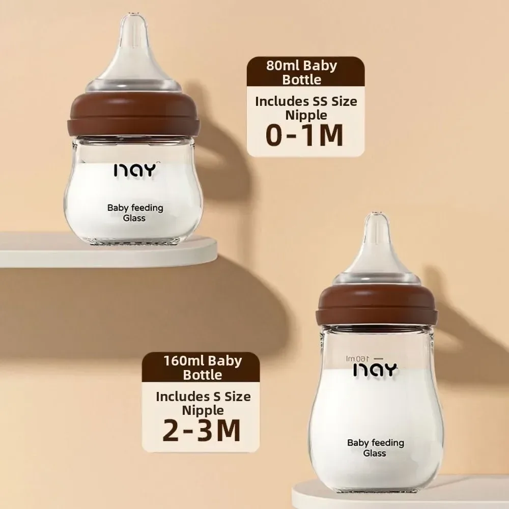 Glas-Babyflasche, Anti-Erstickung, Anti-Blähungen, Neugeborenen-Flasche, 80/160 ml, Silikon-Nippel, Säuglingsmilchflasche, 0?3 Monate