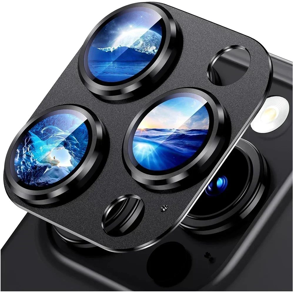 Titan-Schwarz-Metallglas-Kameraobjektiv-Displayschutz, Schutzhülle für iPhone 15 Pro Max, 14 Plus, 13, 15 Pro, 14 Pro