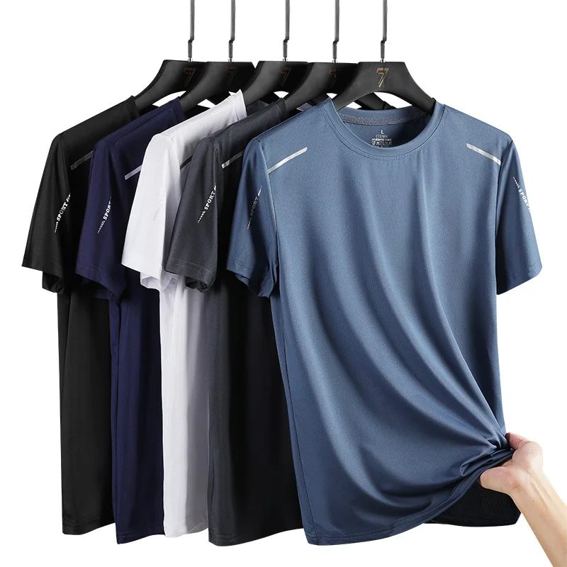 CHRLCK Herren-Lauf-T-Shirts, schnell trocknend, atmungsaktiv, zum Wandern, Angeln, weiche Elastizität, Outdoor-Sport, kurzes Hemd, Sommer