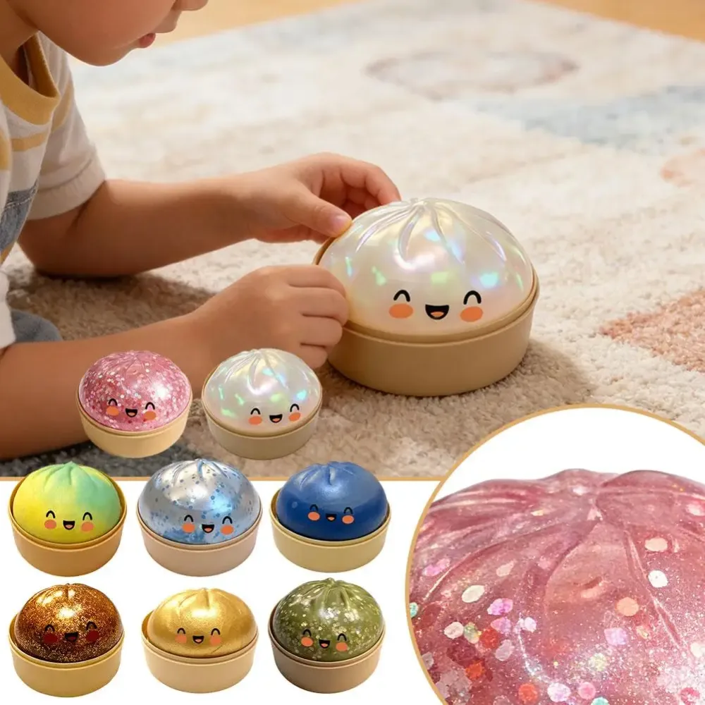 Glitzernder Langsam Aufsteigender Knödel-Stressball Gedämpfter Brötchen-Squishy-Ball Dehnbares Wiederverwendbares Entspannungsspielzeug Büro-Reise-Geschenk