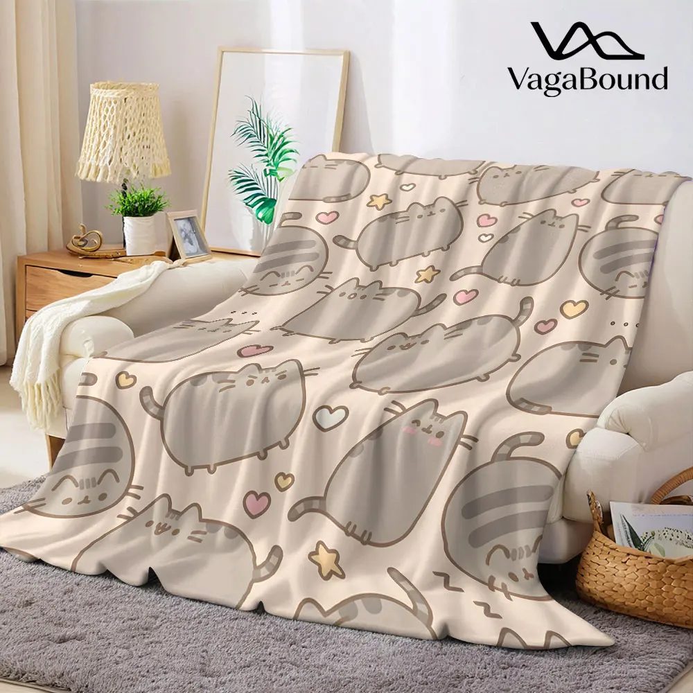 Niedliche Pusheen-Katzen-Flanelldecke Warme Weiche Halloween-Weihnachts-Couchdecke Gemütliche Dekorative Deko-Geschenkdecke für Alle Jahreszeiten