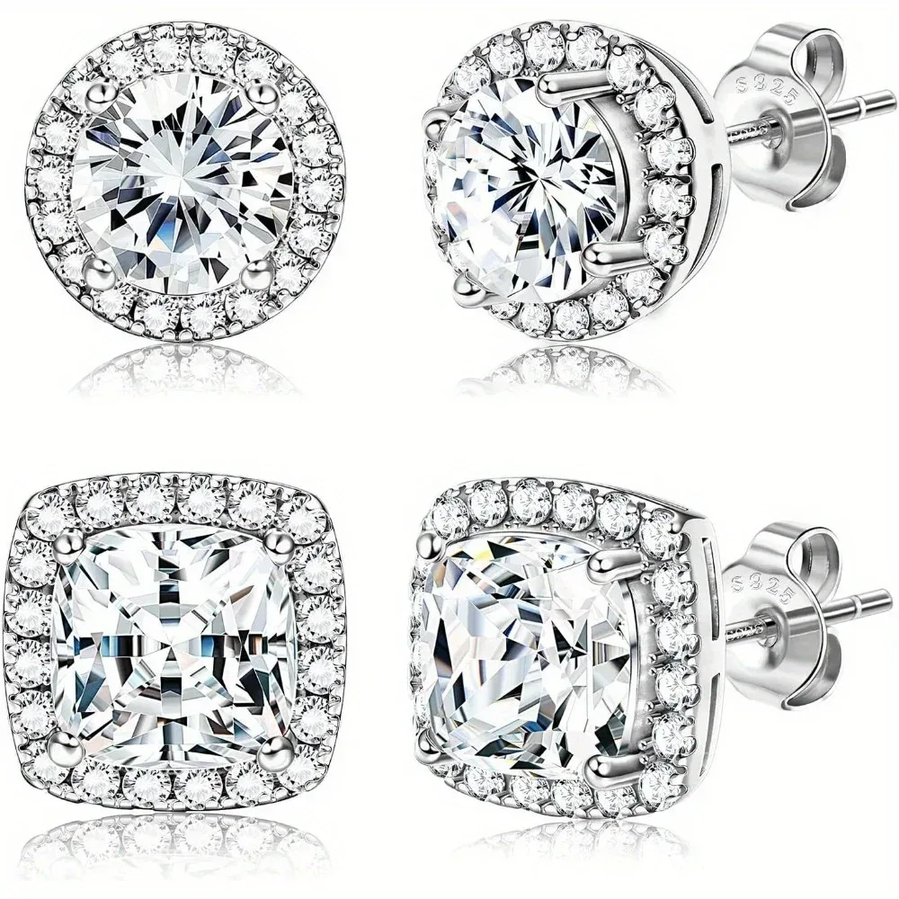 1 Paar silberne Zirkonia Ohr stecker runde quadratische Diamant Ohr stecker für Frauen Männer