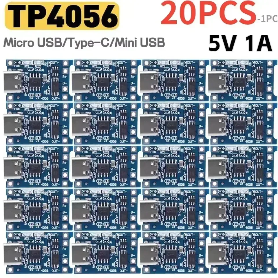 1-20 Stück Typ-C/Micro/Mini USB 5V 1A 18650 TP4056 Lithium-Akku-Lademodul Ladeplatine mit Schutzfunktion Li-Ion