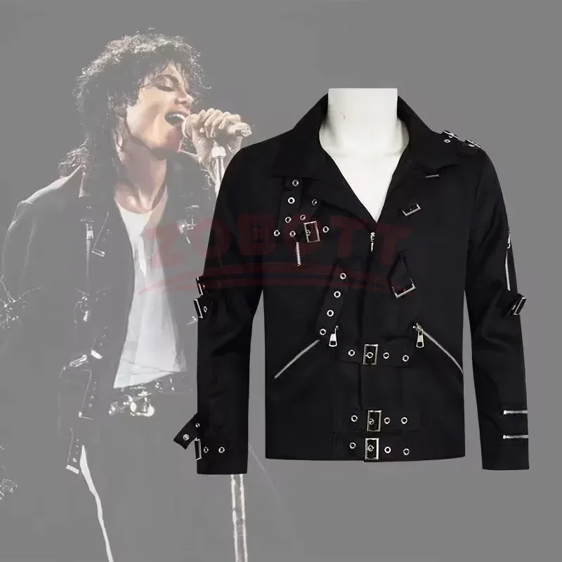 Michael Jackson Cosplay-Kostüm BAD Punk-Jacke Schwarze Slim-Fit BAD-Jacke Kostümkleidung für Männer Adore Stars Impersonator