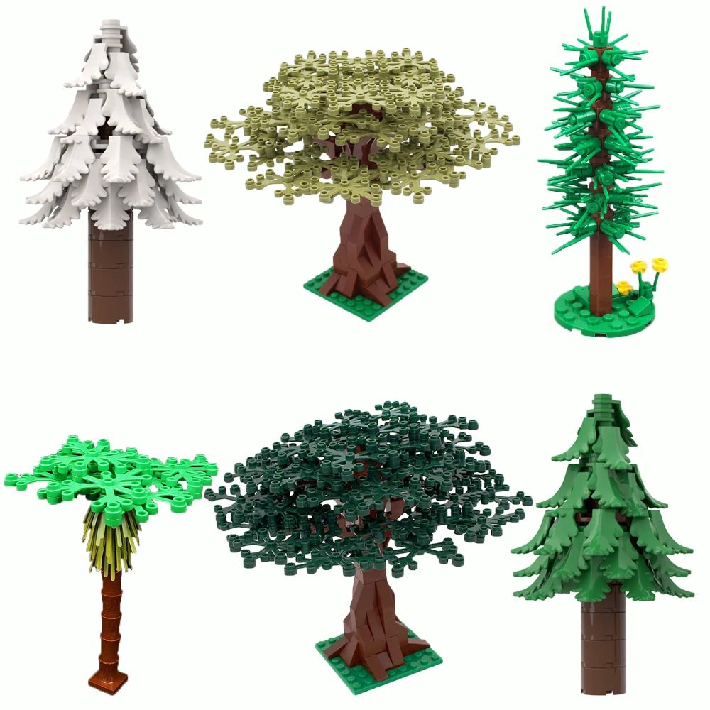 MOC-Pflanzen- und Baumteile: Grünes Gras, Kiefern, Blattblumen und Stadtbausteine-Zubehör ? Blockset zum Zusammenbauen