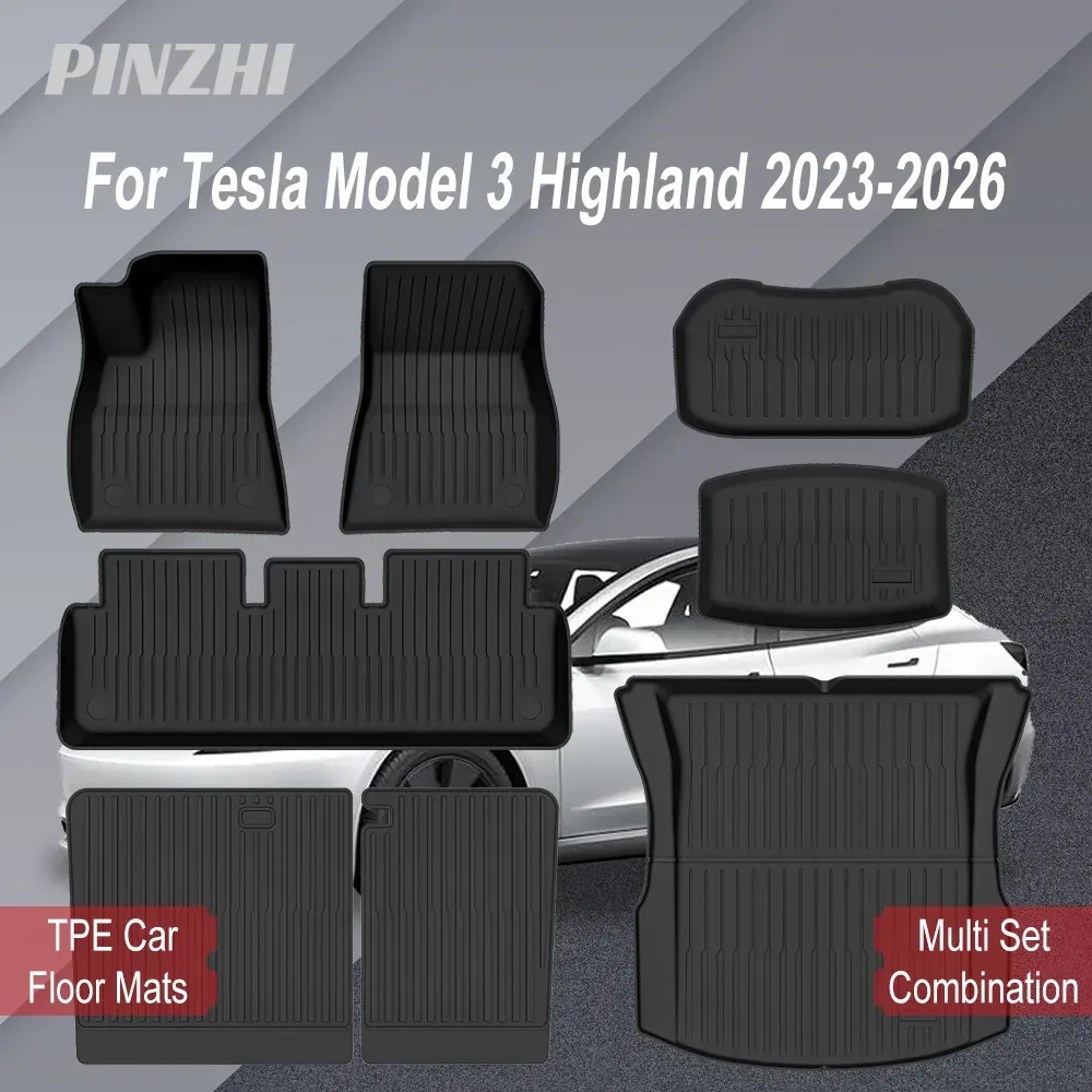 2023-2026 Tesla Kofferraummatte für Model 3 Highland Bodenmatte Gepäckmatte TPE Wasserdicht Rutschfest Set Bodenbelagsmatten