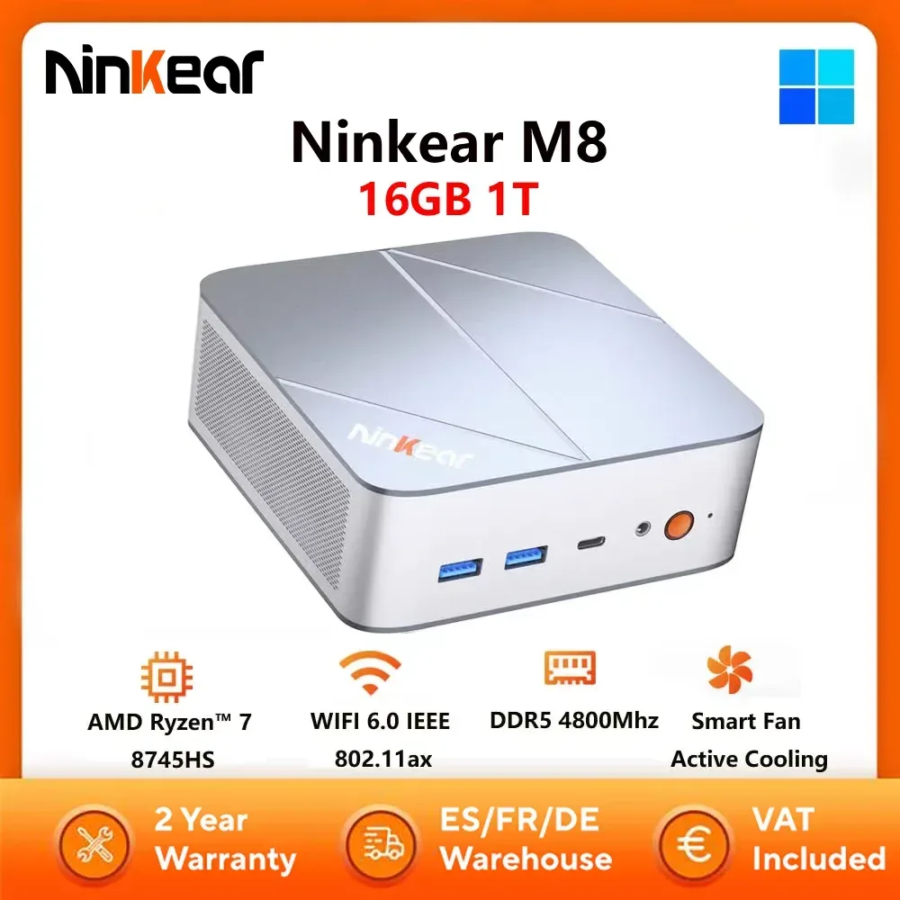 Ninkear M8 MINI PC AMD Ryzen ?   7 8745HS Mini-Computer 16GB DDR5 1TB SSD WiFi6 BT5.2 Windows 11 Smart Fan Aktive Kühlung