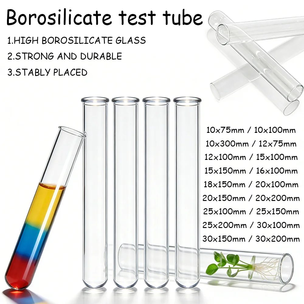 5 Stück Borosilikat-Reagenzgläser mit rundem Boden, hitzebeständiges Klarglas für Experimente, Pflanzenvermehrung und Feiertagsdekoration
