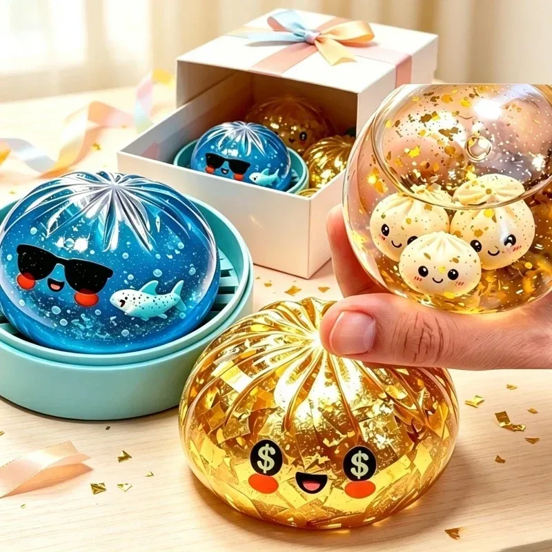 Glitzer-Hai-Dumplings: Weiches, langsam rückfederndes Mini-Brötchen-Fidget-Spielzeug mit Dampfgarer ? Gekochtes, gefülltes Brötchen für Erwachsene, Festivalgeschenke
