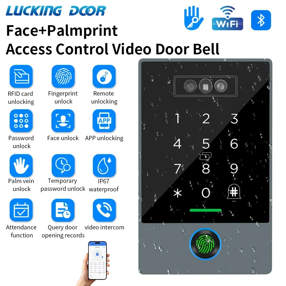TTLOCK Smart Visuelle Gegensprechanlage IP68 Wasserdichte IC-Karte Fingerabdruck WiFi Gesichtserkennung Zugangskontrollmaschine Home Security ?