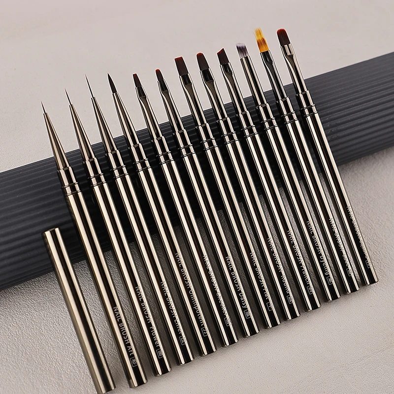 1/12Pcs Einfache Nagel Verbesserung Pinsel Metall Griff Malerei Zeichnung Blume Stift Rand Haken Uv Gel Nagel Pinsel nagel Kunst Werkzeuge Neue