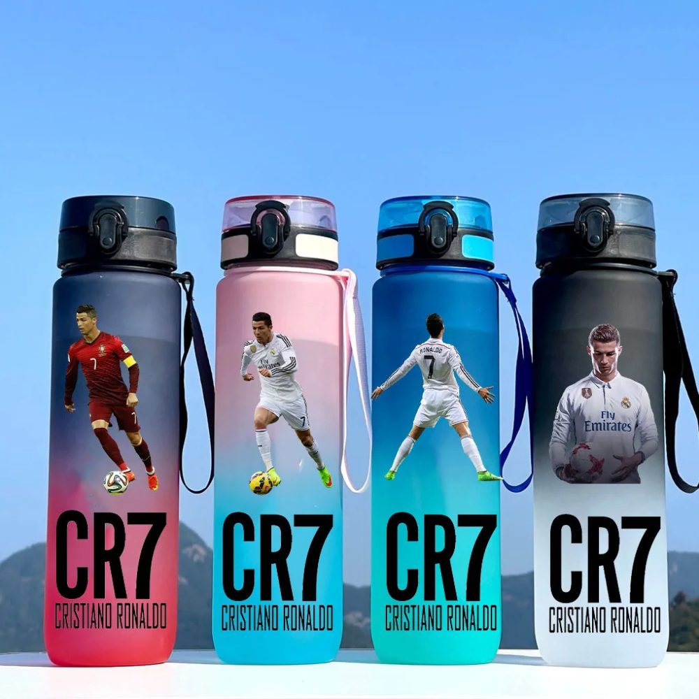 Cristiano Ronaldo Sportwasserflasche, auslaufsicher, bunter Plastikbecher, zum Trinken im Freien, für Reisen, tragbar, für Fitness, als Geschenk