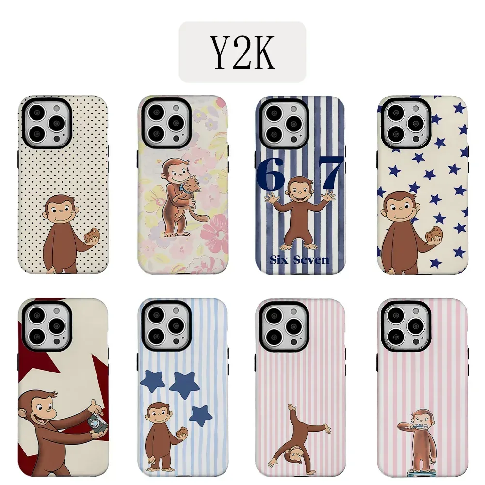Luxuriöse Y2K Curious George Handyhülle für iPhone 17 16e 16 15 14 13 12 11 X XS XR XSMAX 7 8 Air Pro Max Plus Luxus Doppelschicht