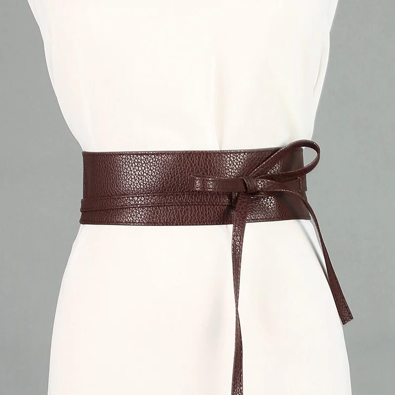 1Pc Frauen Mode Einfarbig Weiche Faux Leder Breiten Langen Gürtel Selbst Krawatte Wrap Um Taille Gürtel Kleid Gürtel bogen Bund