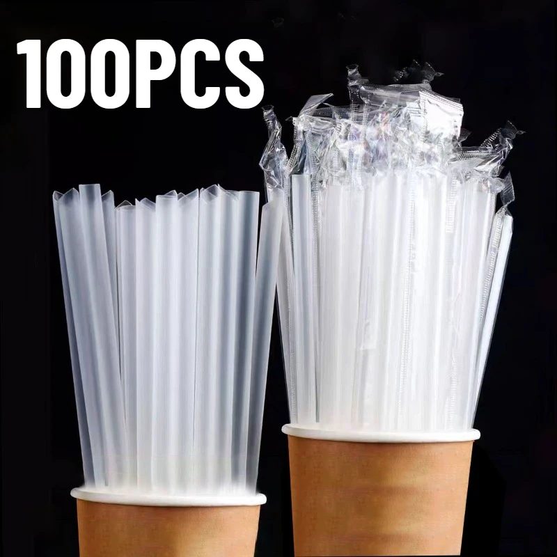 100 Stück transparente Strohhalme, Einweg-Trinkhalme, Milch, Tee, Kaffee, Smoothies, andere Getränke, Urlaub, Party, Versammlungen, Zubehör