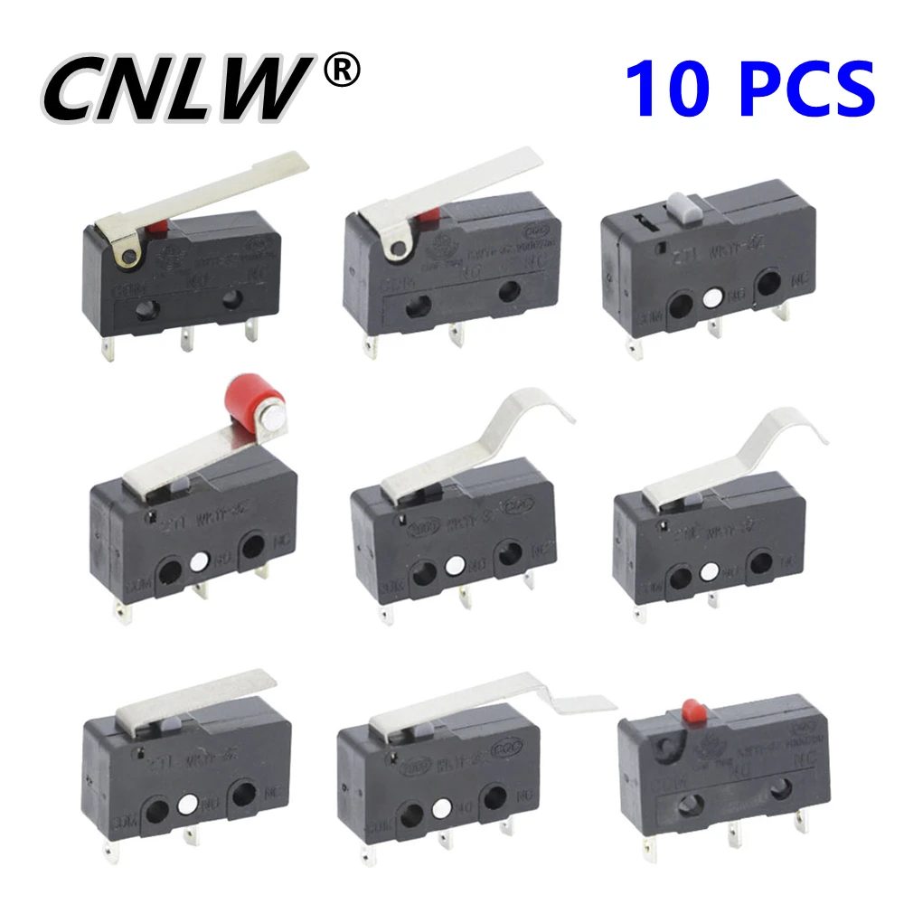10 Stück Mikroschalter 2/3-polig NO/NC Mini-Endschalter 5A 250VAC KW11-3Z Rollenbogenhebel Schnappschalter Mikroschalter