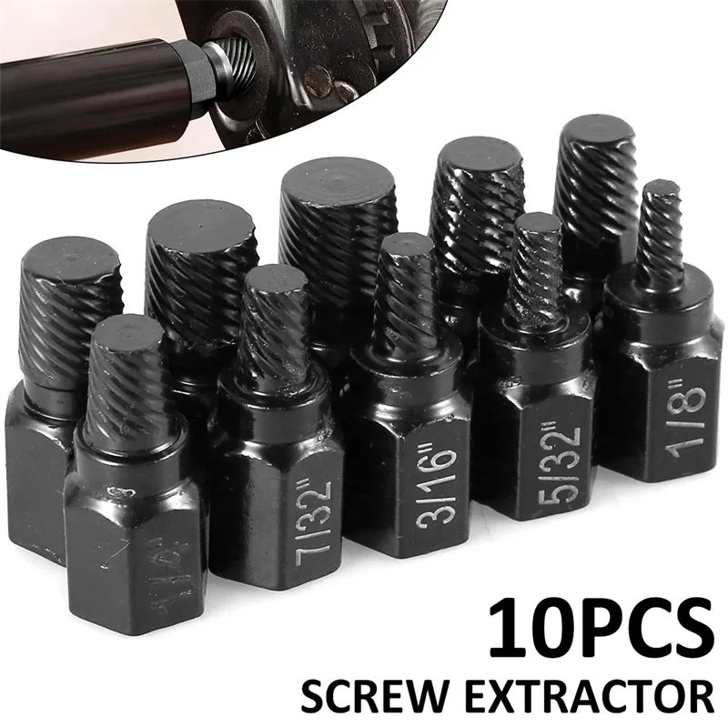 10-teiliges Schraubenausdreher-Set, legierter Stahl, beschädigter Schraubenentferner, Metall, leicht zu außen, Bohrer, gebrochener Bolzen, Bolzenentferner, Schraubenausdreher