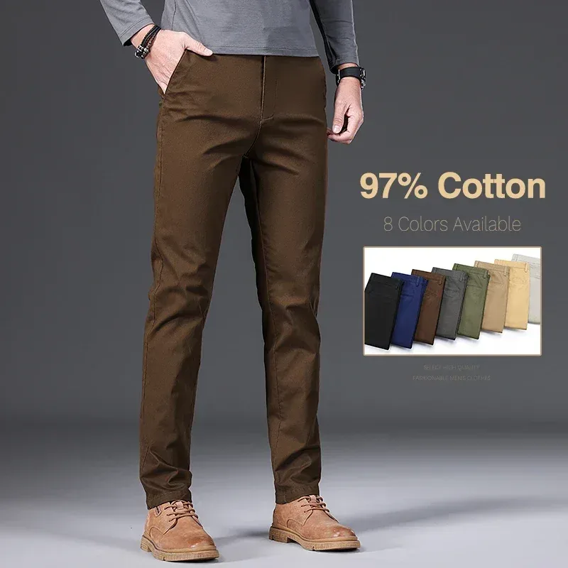 Herren-Freizeithose aus 9 % Baumwolle, Herbstmode, bequem, elastisch, schmal, gerade, Business-Hose, Schwarz, Armeegrün, Khaki