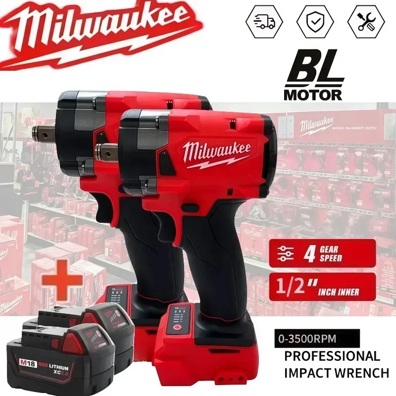 Milwaukee 1/2 Zoll Akku-Schlagschrauber Bürstenlos Schlagbohrmaschine Auto-LKW-Reparatur Schraubendreher-Werkzeug mit Akku M18