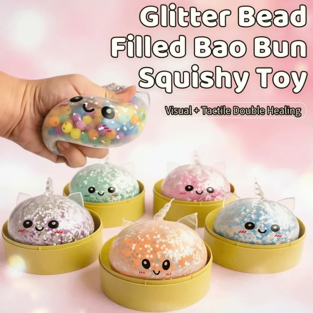 8CM Einhorn-Brötchen Squishy-Spielzeug mit Perlenfüllung, Dampfbrötchen-Stressabbau-Spielzeug, sensorisches Entspannungs-Fidget-Spielzeug für Erwachsene