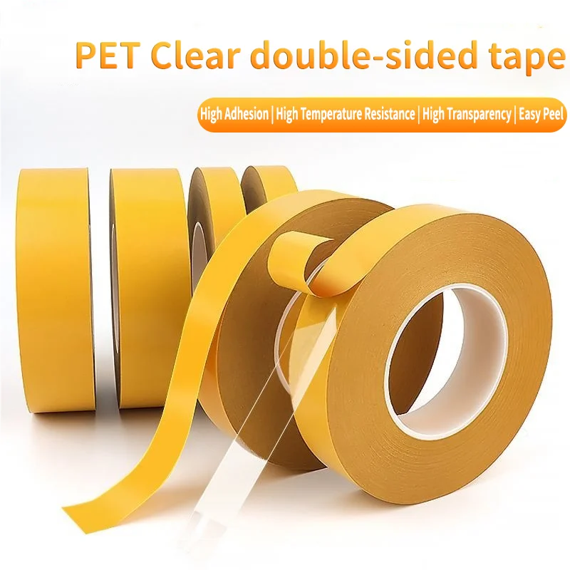 Hitzebeständiges doppelseitiges PET-Klebeband, 0,05 mm dick, transparent, spurlos, super klebrig, stark, hohe Temperaturbeständigkeit