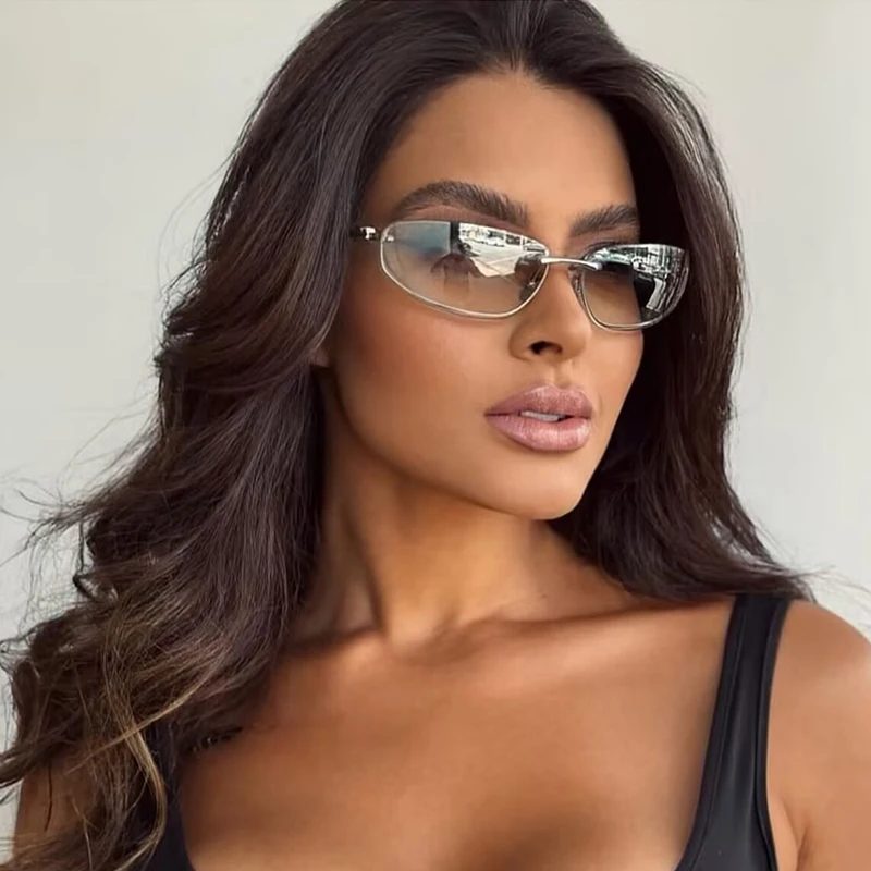 Oval Rahmenlose Y2K Luxus Sonnenbrille Marke Design High-end-Styling Punk Sonnenbrille Outdoor Retro Persönlichkeit Sonnenbrille Frauen