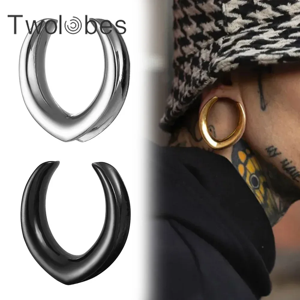 Twolobes 2PCS Neue Mode Sattel Ohr Tunnel Plugs Messgeräte Expander Bahren 316 Edelstahl Körper Piercing Schmuck Frauen