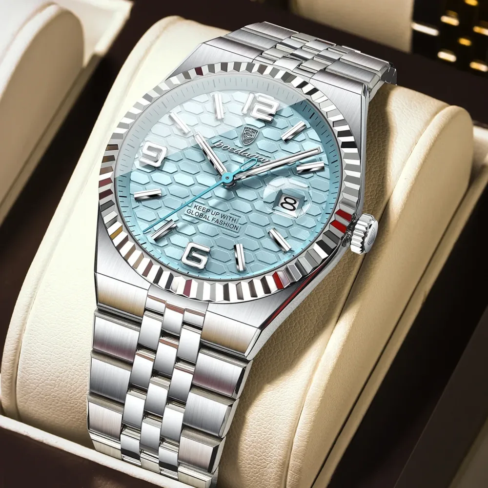 POEDAGAR Modische Exquisite Herren-Armbanduhren Wasserdicht Leuchtend Datumsanzeige Luxus-Herrenuhr Edelstahl Quarz Herrenuhren Reloj