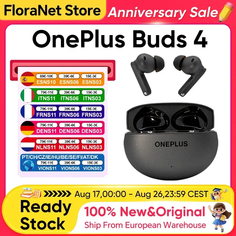 OnePlus Buds 4 TWS-Ohrhörer mit 55dB ANC, Dual-Treiber, LHDC 5.0 Hi-Res, 45 Stunden Akkulaufzeit, Bluetooth 5.4, IP55 und KI-Geräuschunterdrückung bei Anrufen