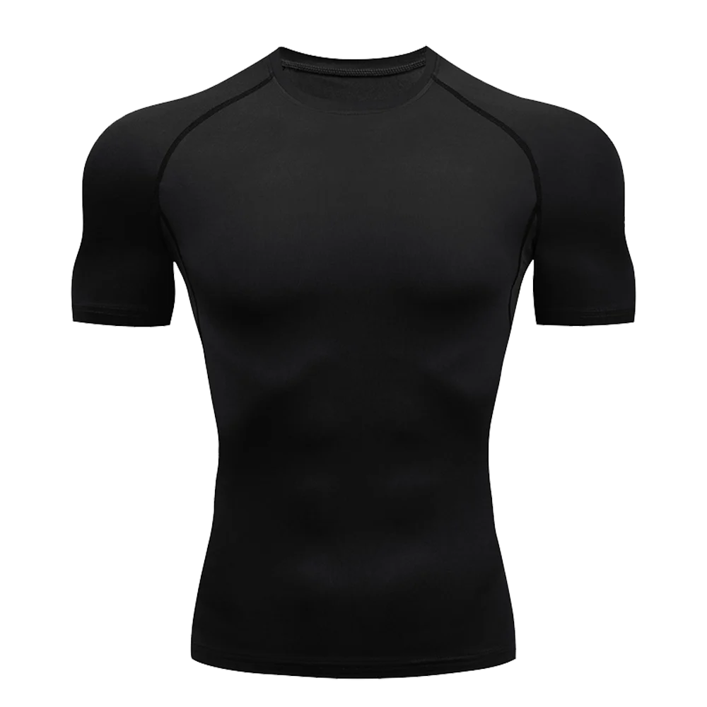 Einfarbiges Kurzarm-T-Shirt für Herren, komprimiert, schnell trocknend, atmungsaktiv, Trainingsanzug, Fitness, Jujitsu, Rashguard, Top, Fitnessstudio, Sport