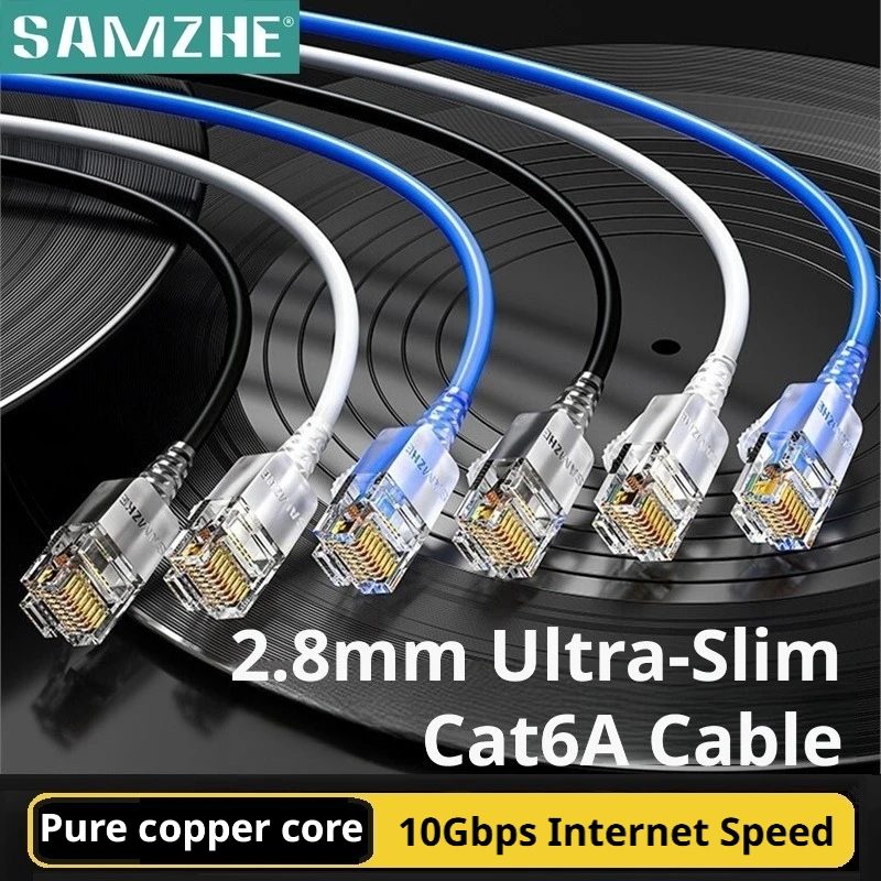 SAMZHE Slim Cat6A RJ45-Internetkabel, hohe Geschwindigkeit, 10 Gbit/s, 31 AWG, unterstützt Cat8 Cat7 Netzwerk, LAN, Computer-Patchkabel für PC und Gaming