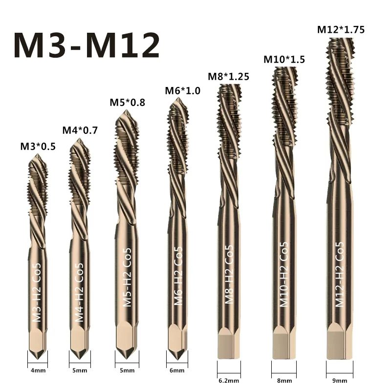 Kobalt-Schraubgewindebohrer-Bohrer M35 HSS-CO Spiralnut Metrisch M3-M12 Maschinengewindebohrer Rechtshänder für Edelstahl und Metall
