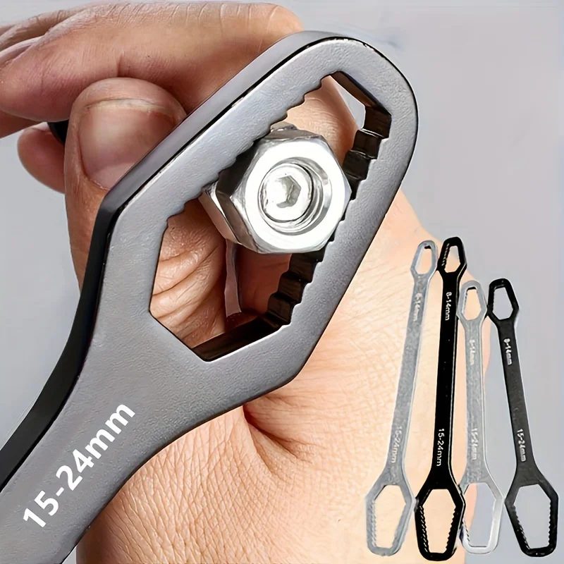 1 Stück Universal-Doppelschlüssel, selbstspannender 3?17 mm Schraubenmuttern-Reparaturschlüssel, doppelköpfiger Ratschenschlüssel, verstellbar