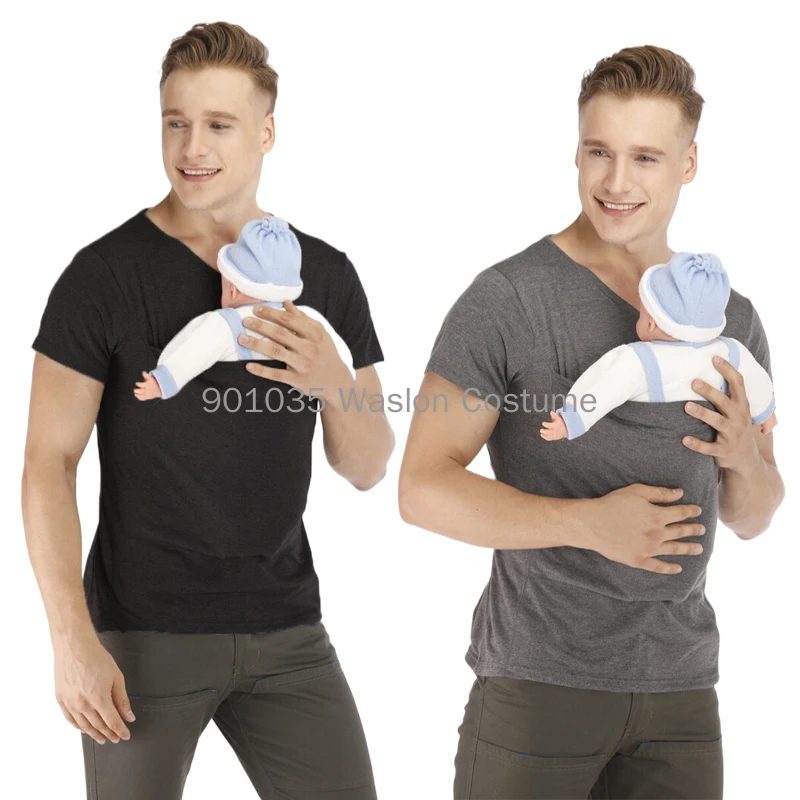 Sicherheit Känguru Tasche T-Shirt Baby trage Schwangerschaft Kleidung Sommer Kurzarm Mutter Vater Top für die Fütterung großen Papa Shirt