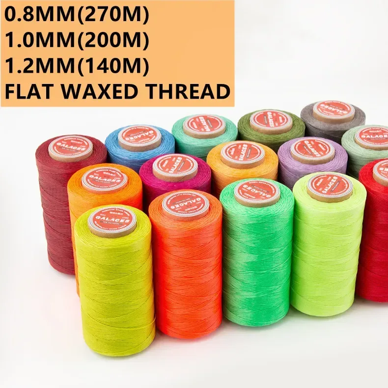 GALACES 0,8mm 1,0mm 1,2mm Flaches geflochtenes Wachsfadenband zum Nähen von Leder, handgewebtes flaches gewachstes Band