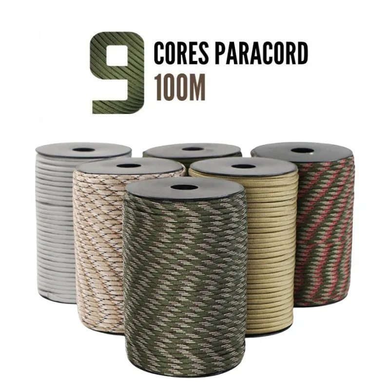 100M/50M 550 Militärstandard 9-adriges Paracord-Seil 4mm Outdoor-Fallschirmschnur Überlebens-Regenschirm-Zelt-Lanyard-Gurt