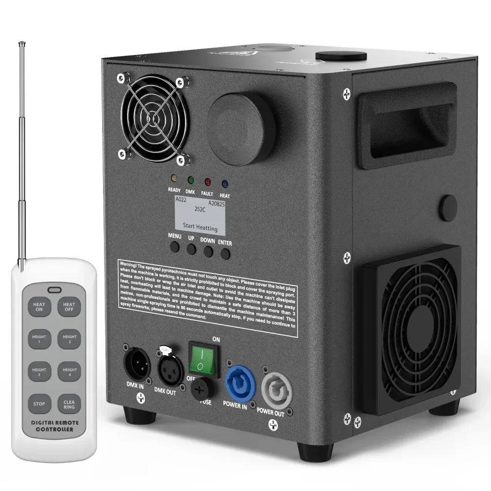 U'King 800W Kaltfunkeneffektmaschine DMX-Steuerung Kaltflammen-Sprüher Schwarz Elektronische Funkenmaschine für DJ Disco Party Bühnenausrüstung