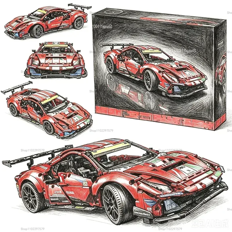 1684-teiliges 1:8 Maßstab Rennwagen-Modellbausatz, mechanisches Sportwagen-Bauset, DIY-Sammelmodell-Spielzeug für Erwachsene