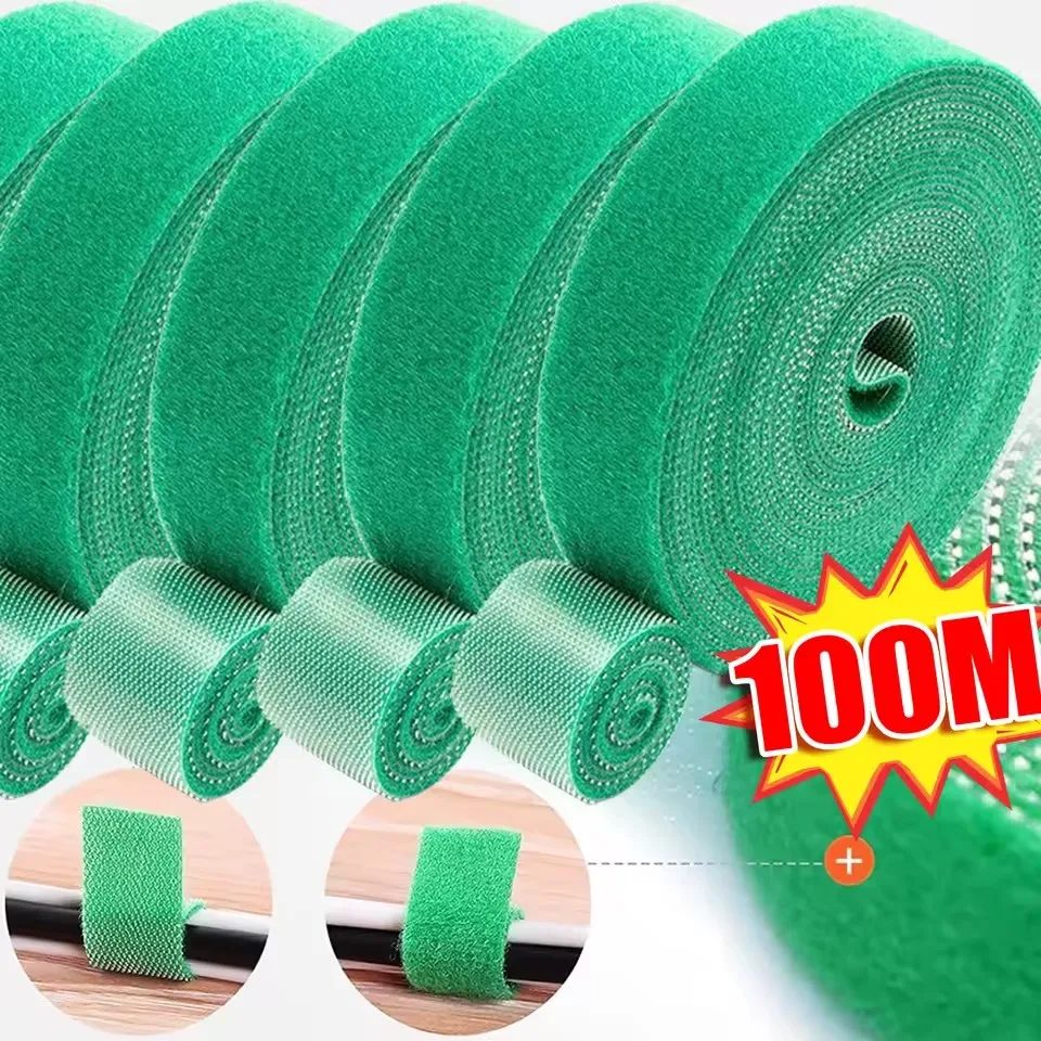 Selbstklebender Nylon-Kabelbinder für Pflanzen, grün, verstellbare Pflanzen, Hakenschlaufenunterstützung, Gartenschnur, Verband, wiederverwendbare Verschluss-Klebebandstreifen
