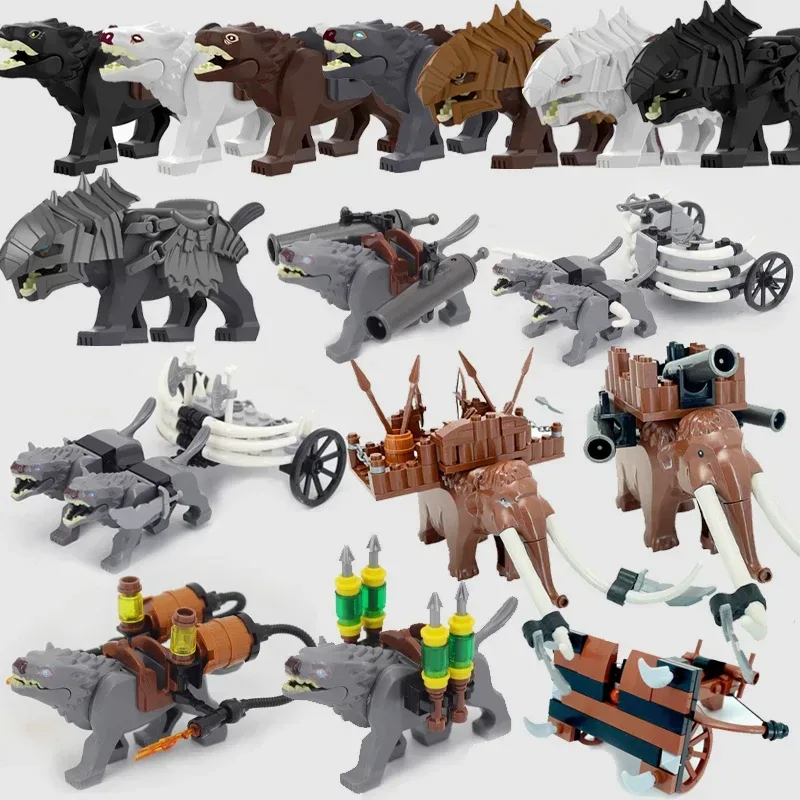 MOC Mittelalterliche Burg Ork-Soldaten Figuren Wolfskutsche Ritter König Krieger Elefant Ziege Bausteine Spielzeug Geschenke