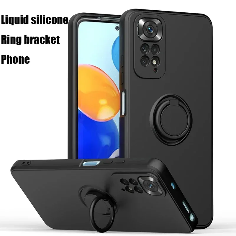 Flüssigkeit Silikon Ring Halter Weiche Telefon Fall Für Redmi Hinweis 12 Pro 11 10 S 9S 9 stoßfest Zurück Abdeckung Für Xiaomi 11T 12T Pro Lite