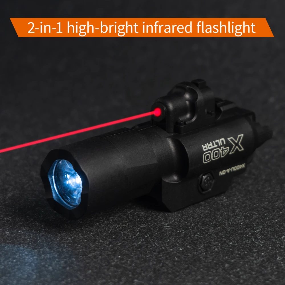 X400U Taktische Taschenlampe mit Laservisier, Dual-Mode-Weißlicht und rotem Laser, Ein-Knopf-Schalter, Flugzeugaluminiumlegierung, schnell