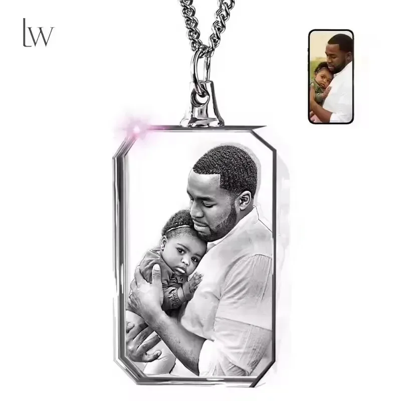 Benutzerdefinierte 3D-Kristall-Foto-Halskette, personalisierte Laser-geätzte Bild-Halskette, individuelles Foto-Geschenk für ihre Frauen, Paare, Andenken