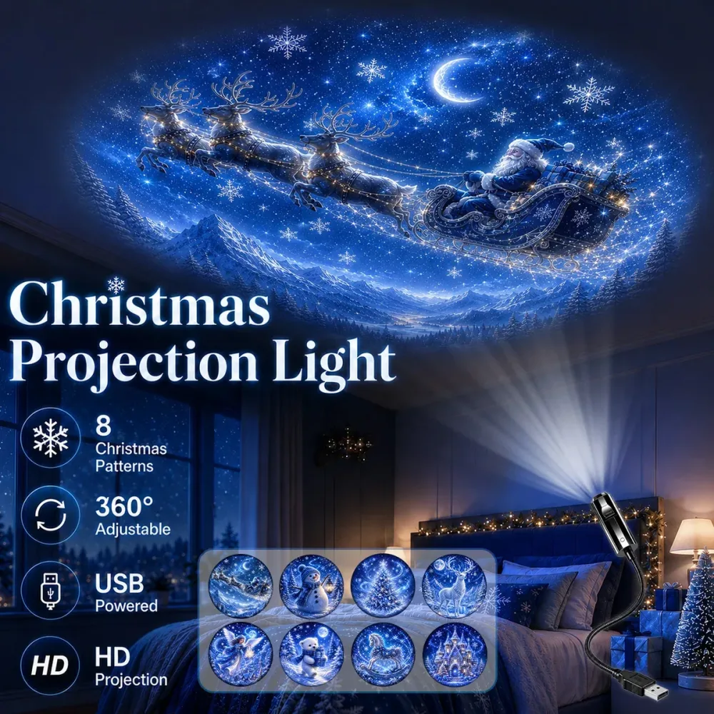 Weihnachts-Projektionslicht mit 8 Mustern, Festliche Lichtdekoration, Nachtlicht