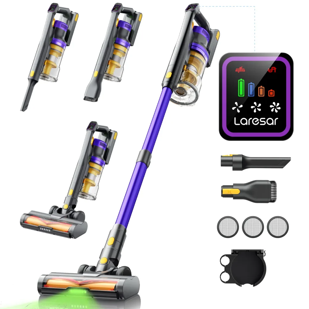 Laresar X11 Akku-Staubsauger, 550 W, 55 kPa, Saugleistung, Hand-Smart-Home-Staubbecher, 60 Minuten Laufzeit, 3-teiliges Hepa-Filtes-Set